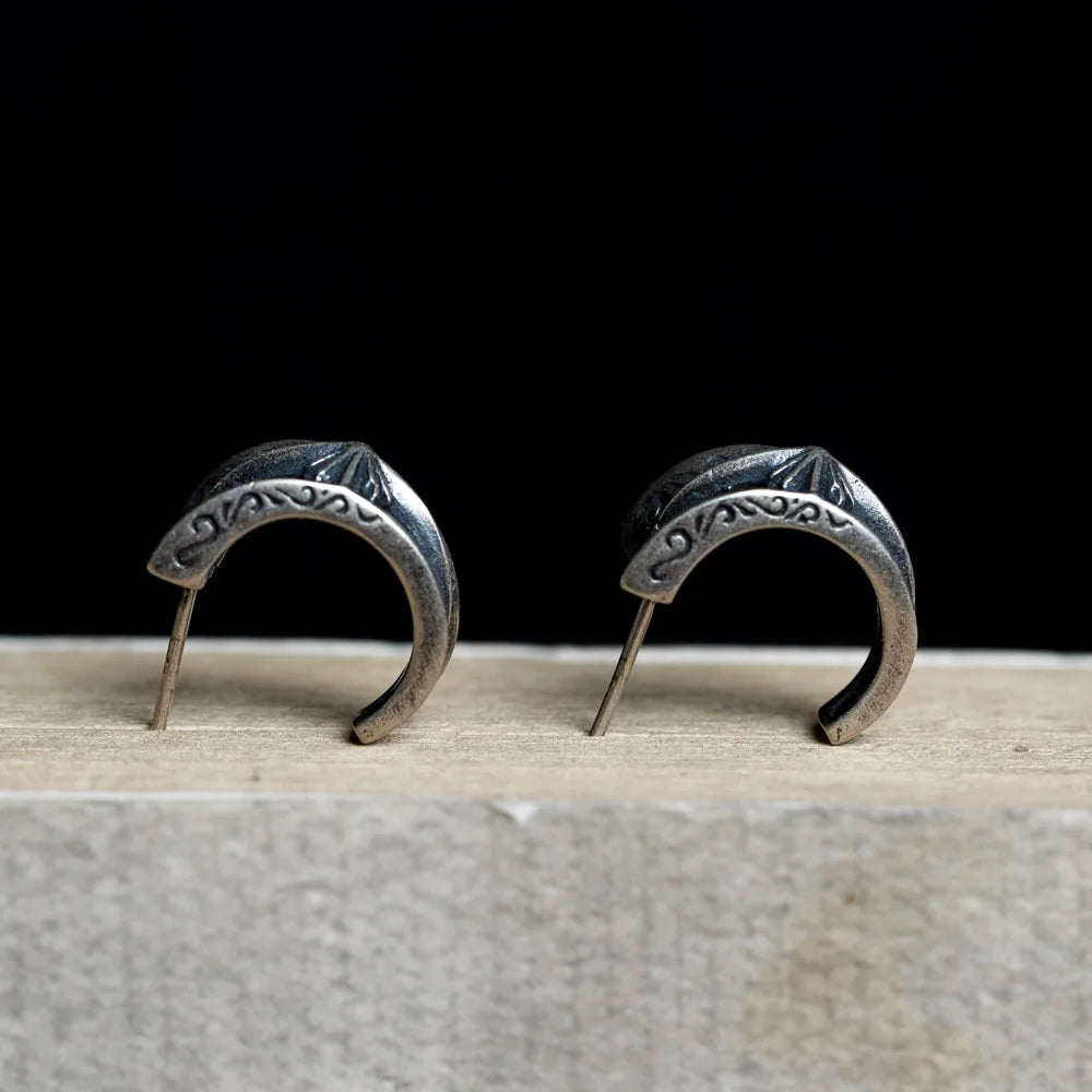 MKENDN Punk Style Jewelry S925 Silver Indian Arabesque Totem Ear Stud For Men And Women Anti-Allergy Stud Earrings Femme