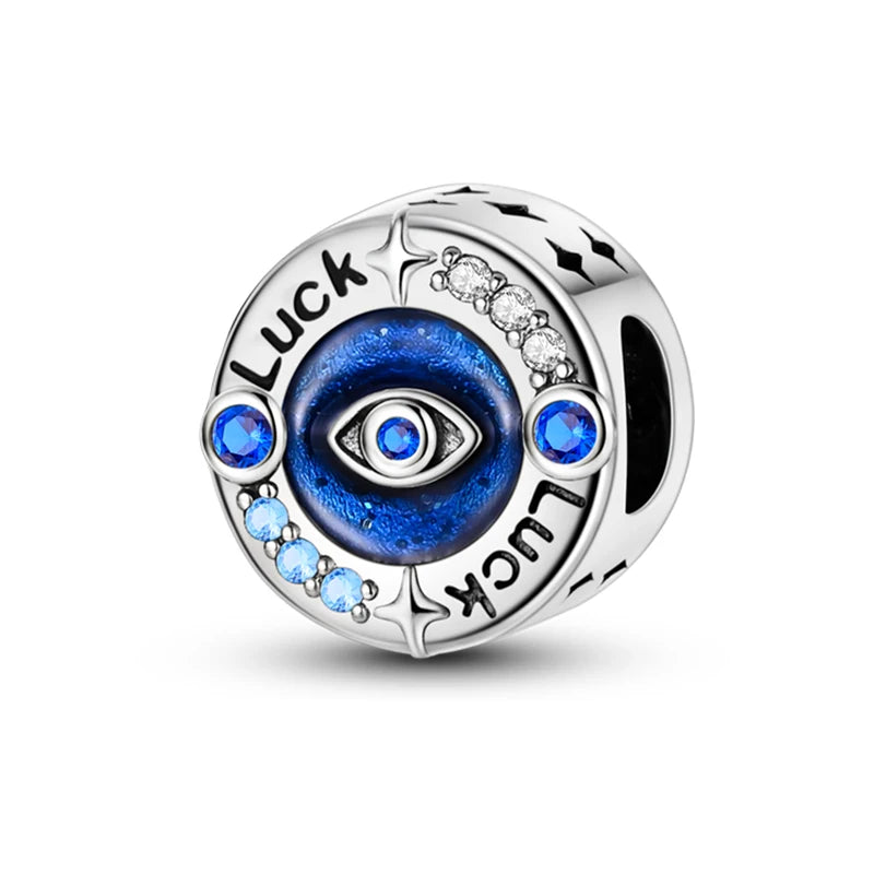 Genuine 925 Silver Evil Eye Blue Zircon Round Lucky Charms Beads Fit Pandach 925 Original Bracelets Fine DIY Birthday Jewelry