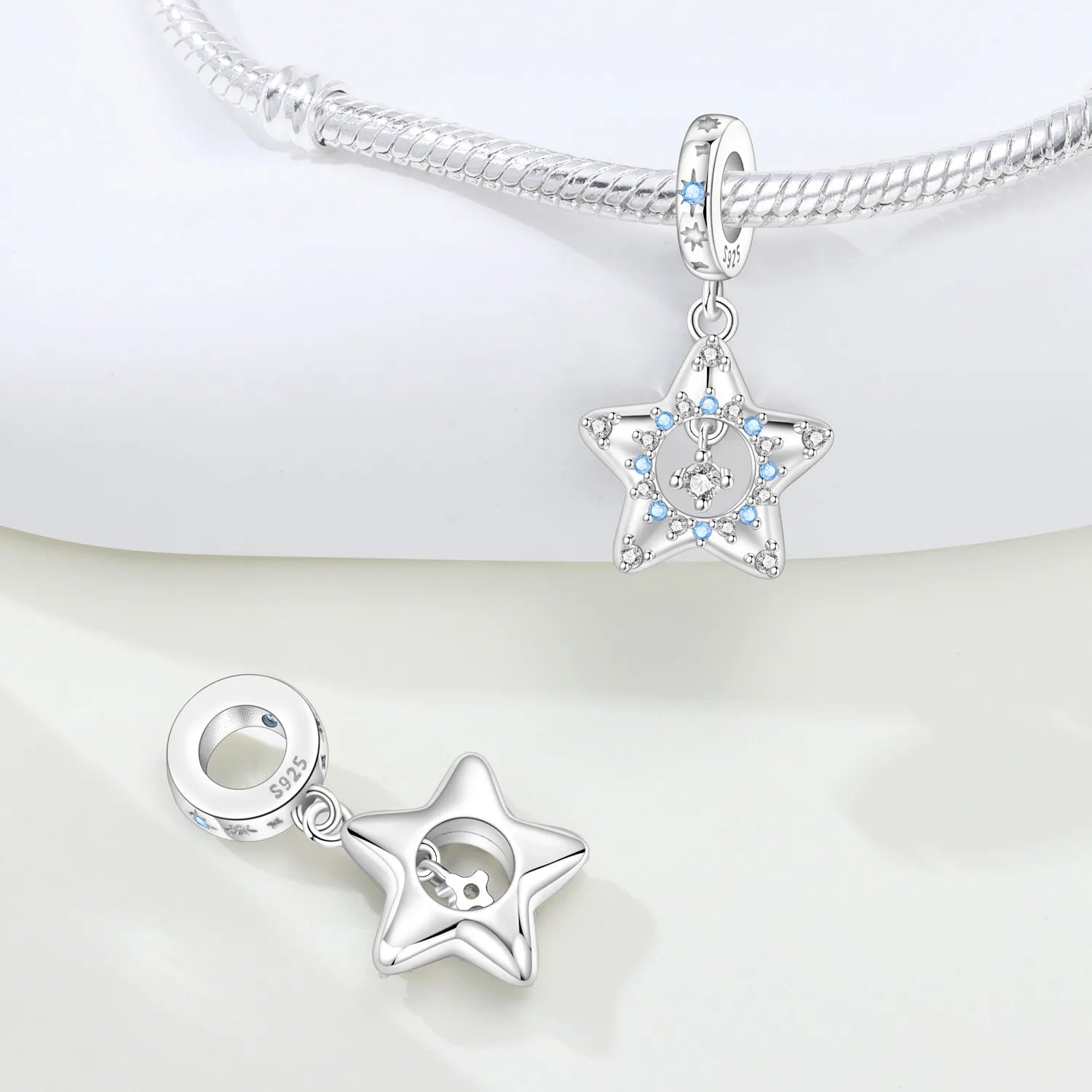 PANPOKI 925 Sterling Silver Sparkling Star Beads Original Pendant Bracelet Charm Jewelry Party DIY Trendy Gifts