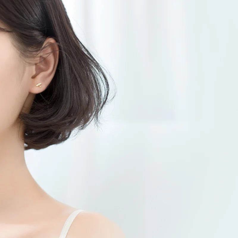 MKENDN 100% 925 Sterling Silver Mini Crystal Airplane Stud Earrings For Women Girl Piercing Ins Cute Minimalist Earring