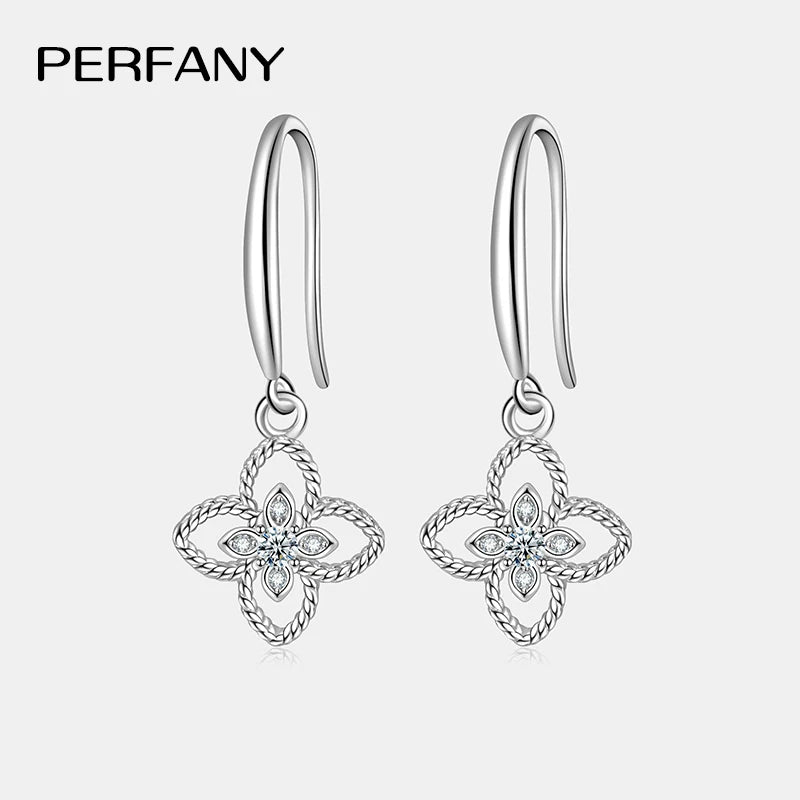 PERFANY 0.08CT Moissanite Clover Drop Earring Women S925 Pure Silver Laboratory Cultivate Diamond Fashion Wedding Jewelry ﻿ - Madeinsea©
