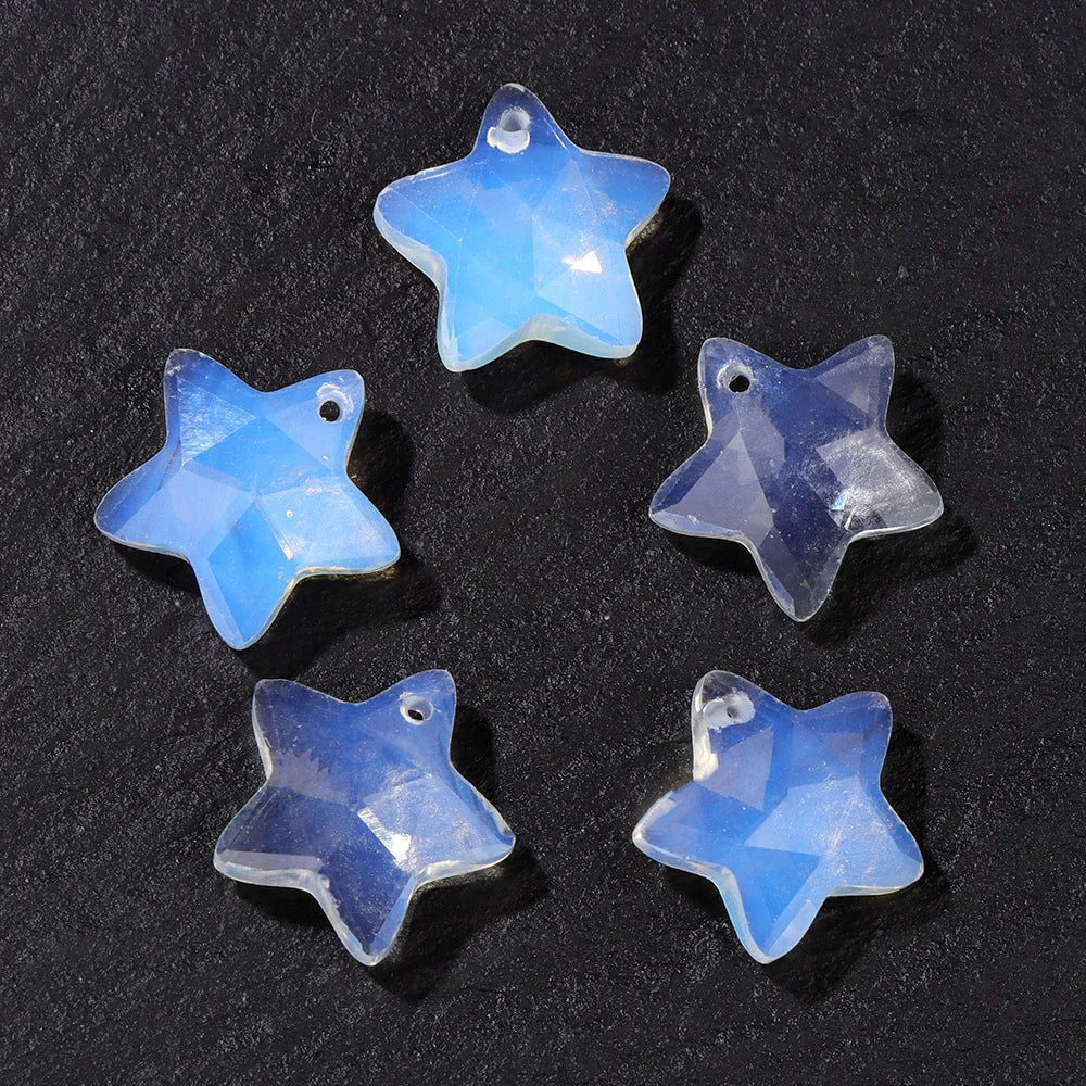 14MM Natural Faceted Stone Pendant Five Star Shape Amethysts Amazonite Quartz Charm Bead For Earrings Bracelets Necklace DIY