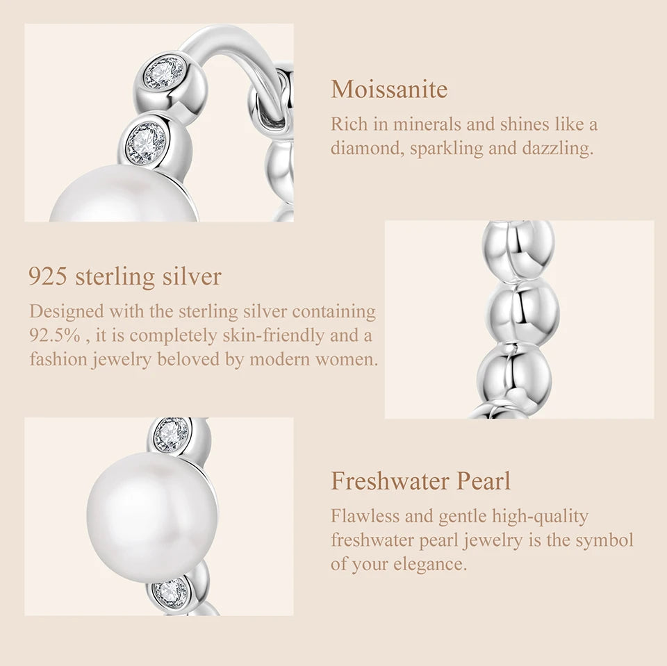 WOSTU Moissanite & Natural Pearl Bubble Hoop Earrings For Women, 925 Sterling Silver Elegant Huggies Pendient Xmas New Gift