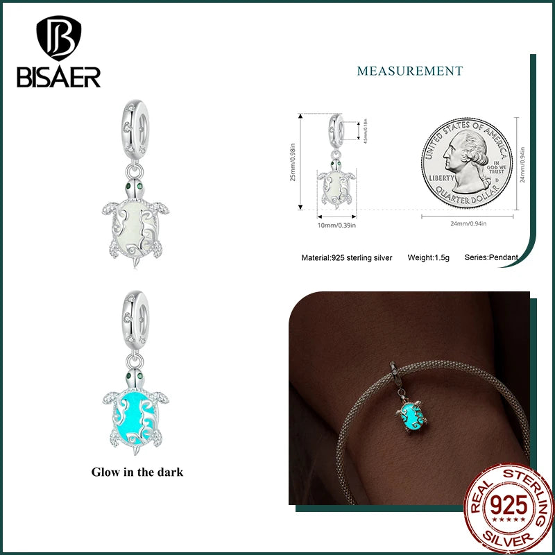 BISAER 925 Sterling Forever Luminous Star Wishing Bottle Charm Bead Moon Cat Owl Pendant Fit Women DIY Bracelet Fine Jewelry