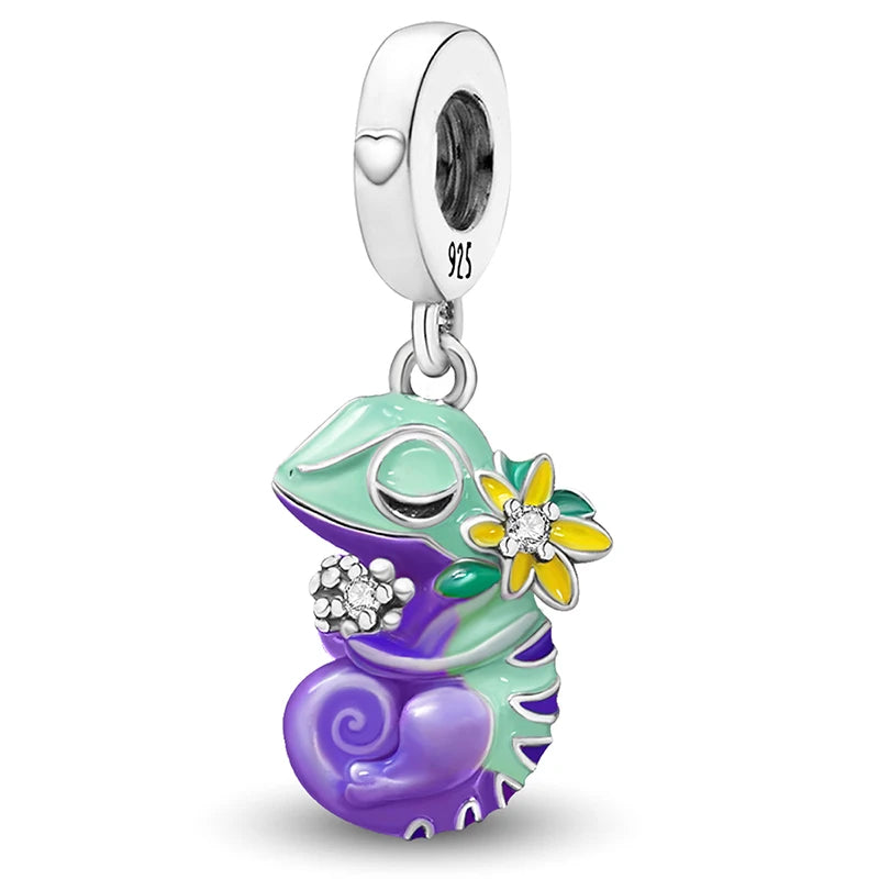 925 Sterling Silver Pink Chameleon  Luminous Firefly Dog Charms Bead Fit Diy Bracelet Bangle Making Gift of High Quality Jewelry