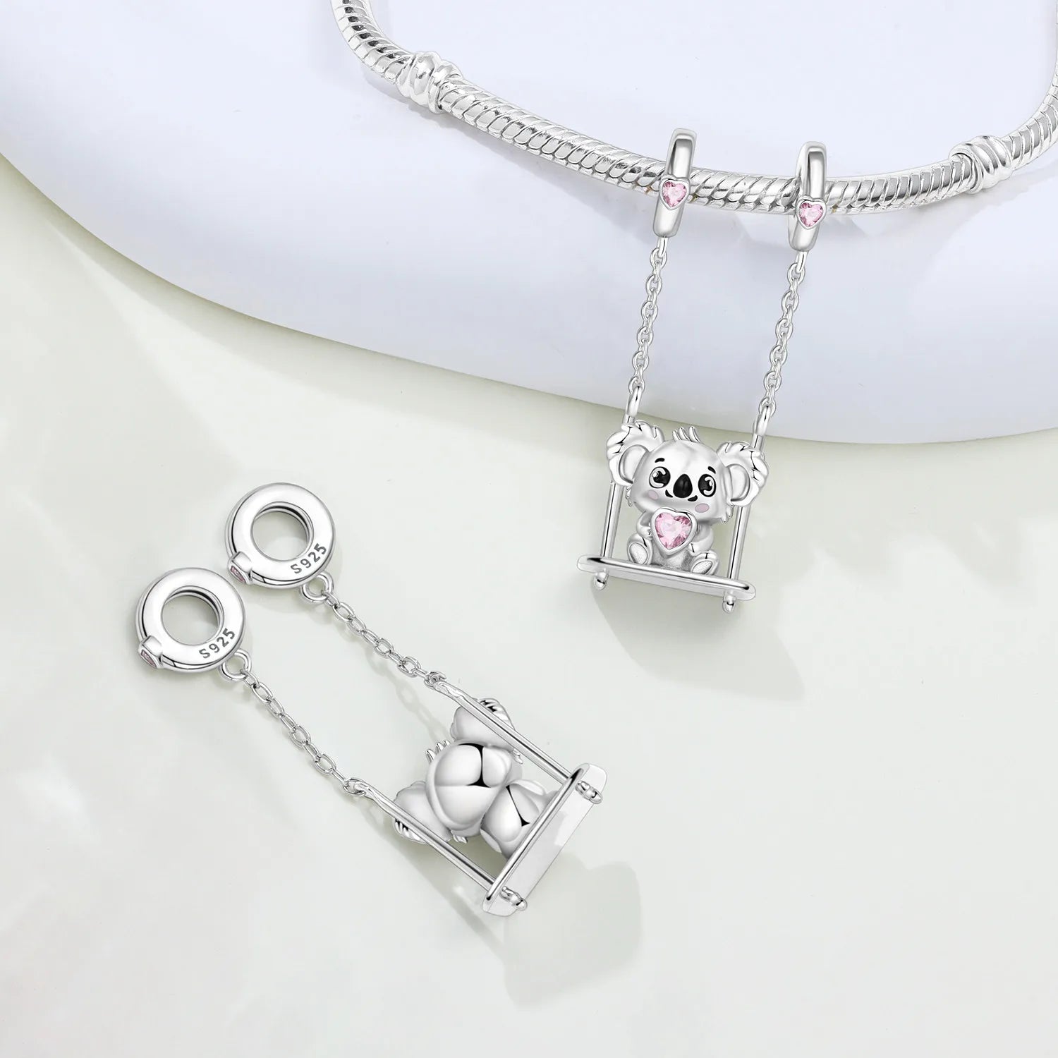 PANPOKI 925 Sterling Silver Swing Koala Animal Beads Original Pendant Bracelet Charm Jewelry Party DIY Trendy Gifts