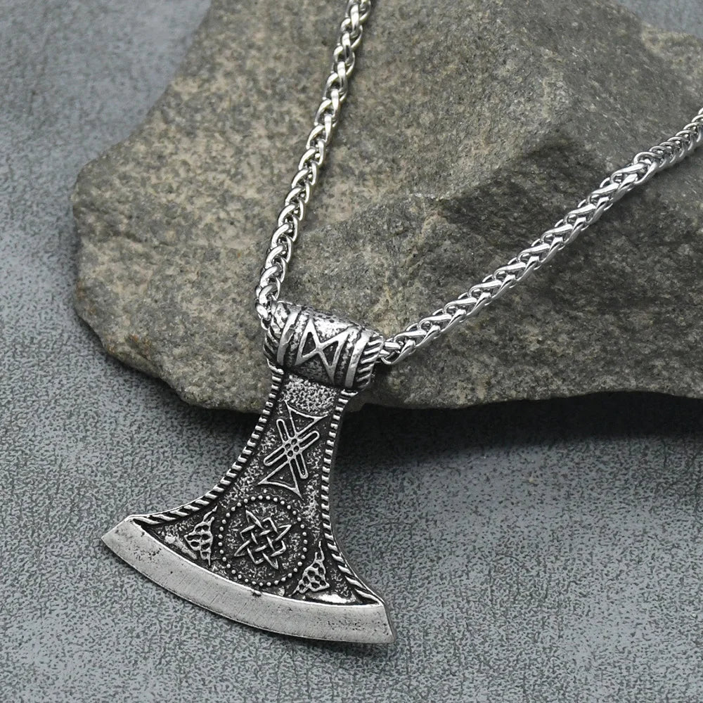 Viking Hammer Axe Pendant Necklaces For Men Vintage Slavic Kolovrat Perun Ax Jewelry Wholesale Gift For Boyfriend