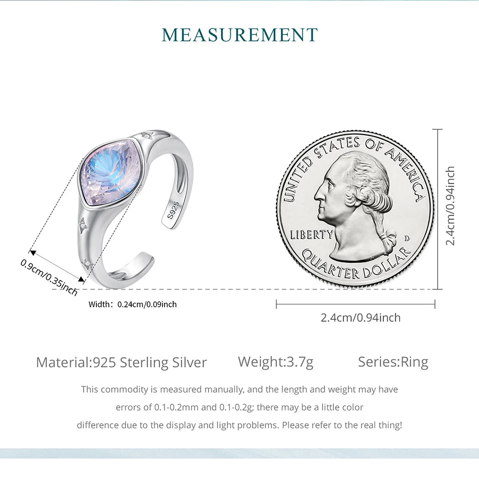 WOSTU 925 Sterling Silber Riesiger Ring mit offenem Nazar-Auge und Regenbogenkristall, Luxuriöser Statement-Ring mit Schutzauge, Geschenk für Cocktailpartys