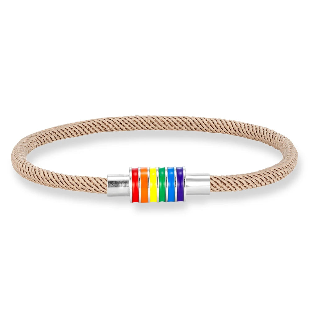 MKENDN Minimalist Rope Bracelet Unisex Stainless Steel Rainbow Clasp Waterproof Natuical Rope Braslet Gift For Lovers LGBT