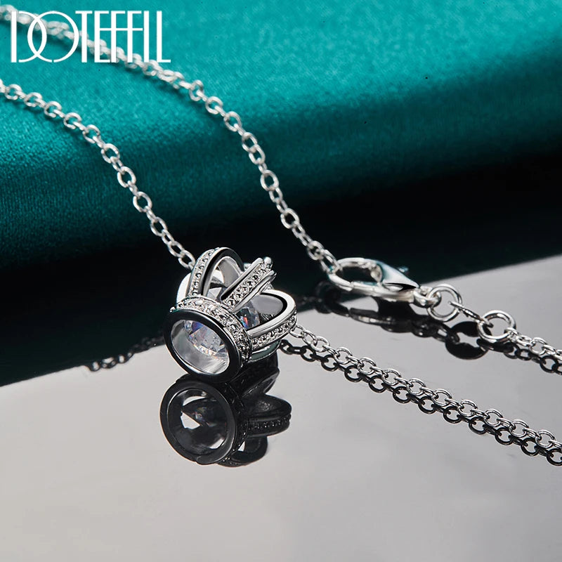 DOTEFFIL 925 Sterling Silver AAA Zircon Crown Pendant Necklace 18 Inch Chain For Woman Fashion Wedding Engagement Party Jewelry