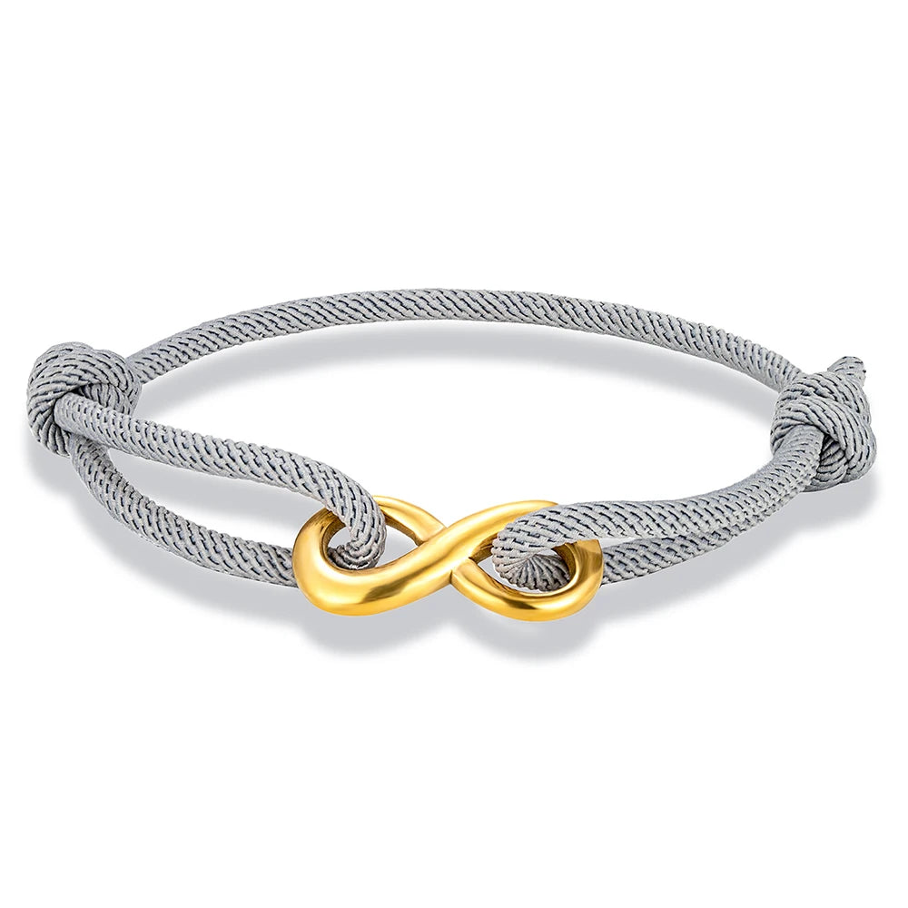 MKENDN Modisches, vergoldetes Edelstahl-Unendlichkeitsarmband für Männer und Frauen, verstellbares Seilarmband, Paar-Schloss-Schmuck