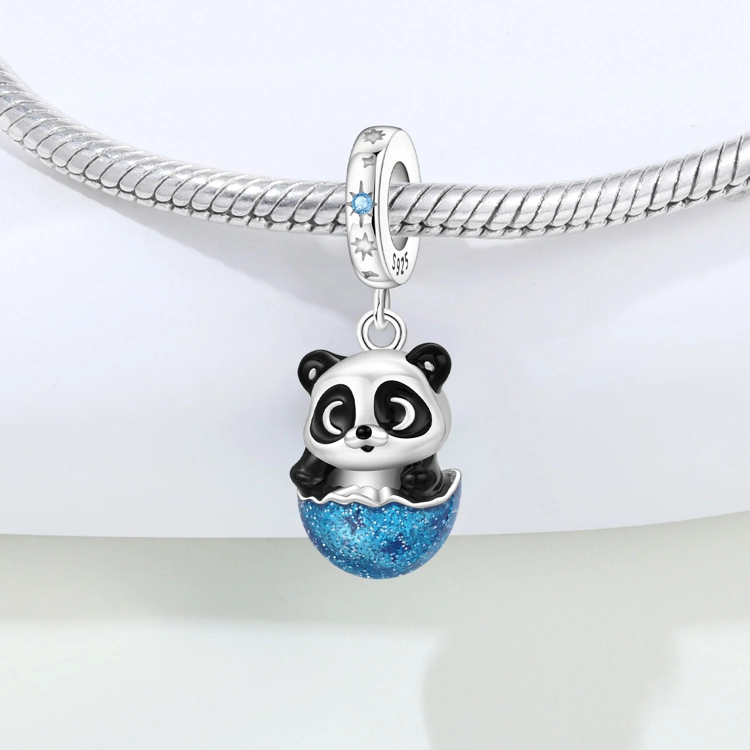PANPOKI 925 Sterling Silver Eggshell Panda Animal Beads Original Pendants Bracelet Charm Jewelry Party DIY Trendy Gifts