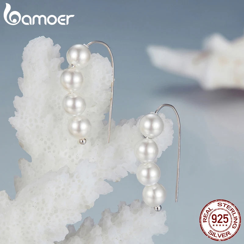 Boucles d'oreilles pendantes BAMOER en argent sterling 925 et perles, bijoux hypoallergéniques pour femme, cadeau idéal pour un anniversaire.