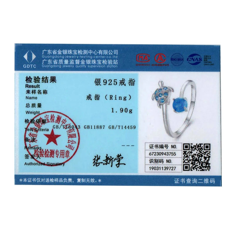 BISAER 925 Sterling Silver Turtle Open Rings Blue Opal Marine Animal Band Adjustable for Women Party Fine Jewelry Holiday Gifts