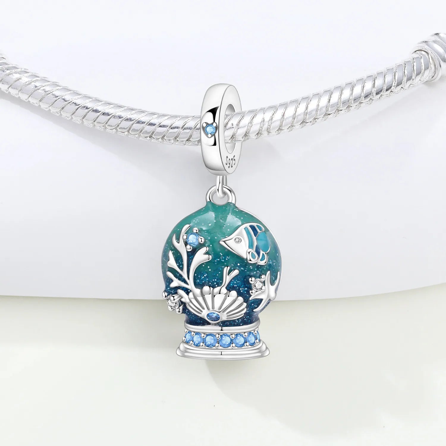 PANPOKI 925 Sterling Silver Marine Life Crystal Ball Beads Original Pendants Bracelet Charm Jewelry Party DIY Trendy Gifts