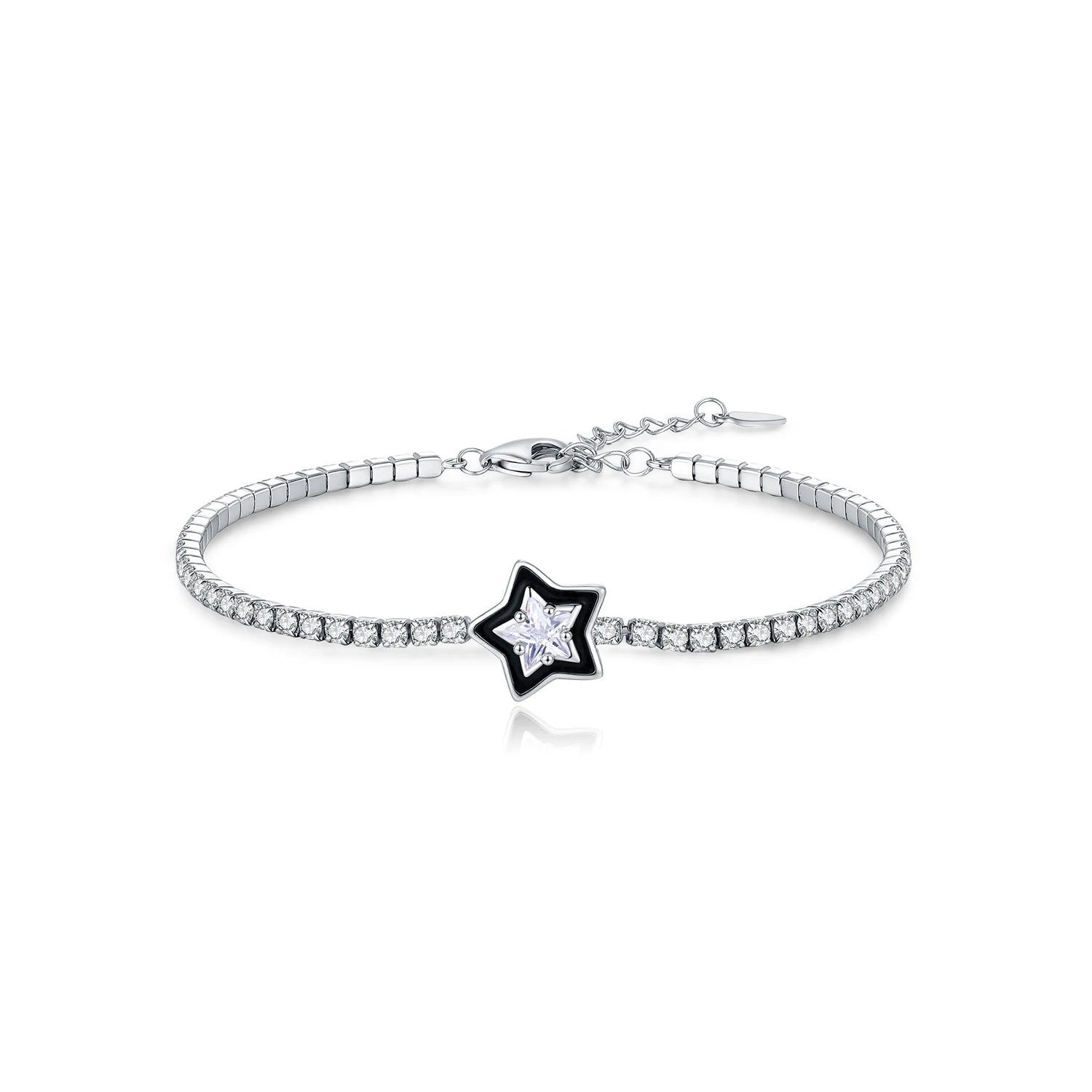 MODIAN 925 Sterling Silver Shinning Stars Zirconia Black Enamel Tennis Bracelets For Women Vacation Fine Jewelry