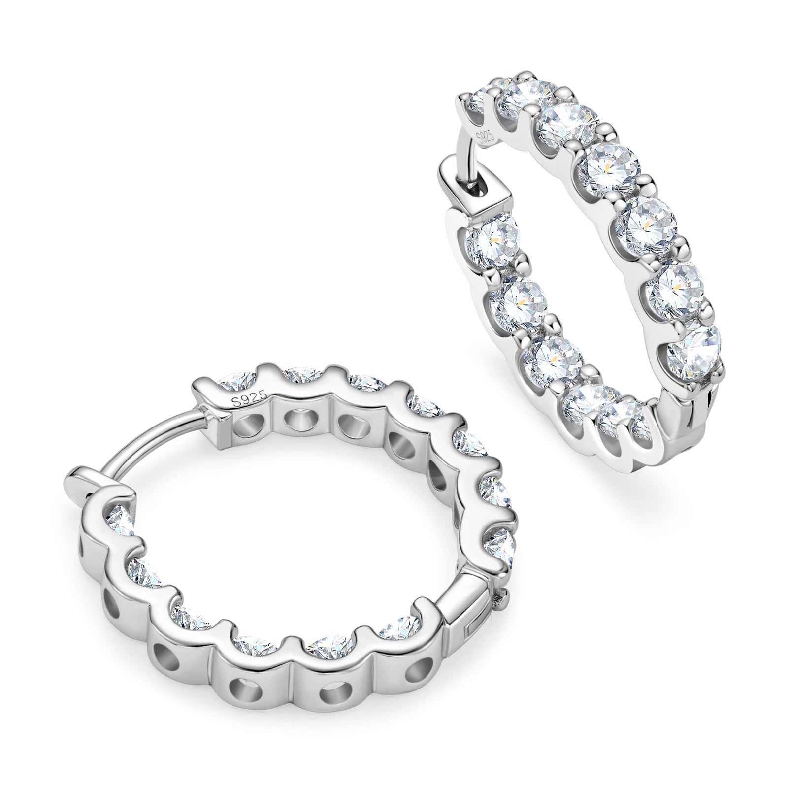 OXTAO 100% Sterling 925 Silver Row Inlaid Round Cut 3mm 2.6CT Moissanite Fashion Jewelry Hoop Earrings For Women