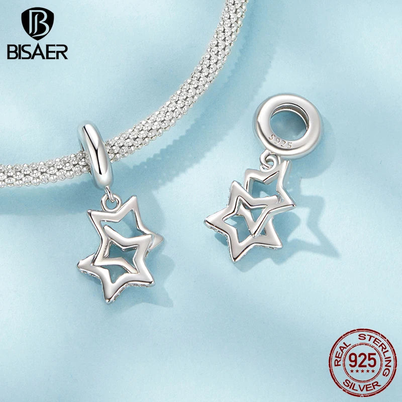 BISAER 925 Sterling Silver Heart Charm Bead Star Celtic Symbol Pendant For Women DIY Bracelet & Necklace Fine Jewelry Gift