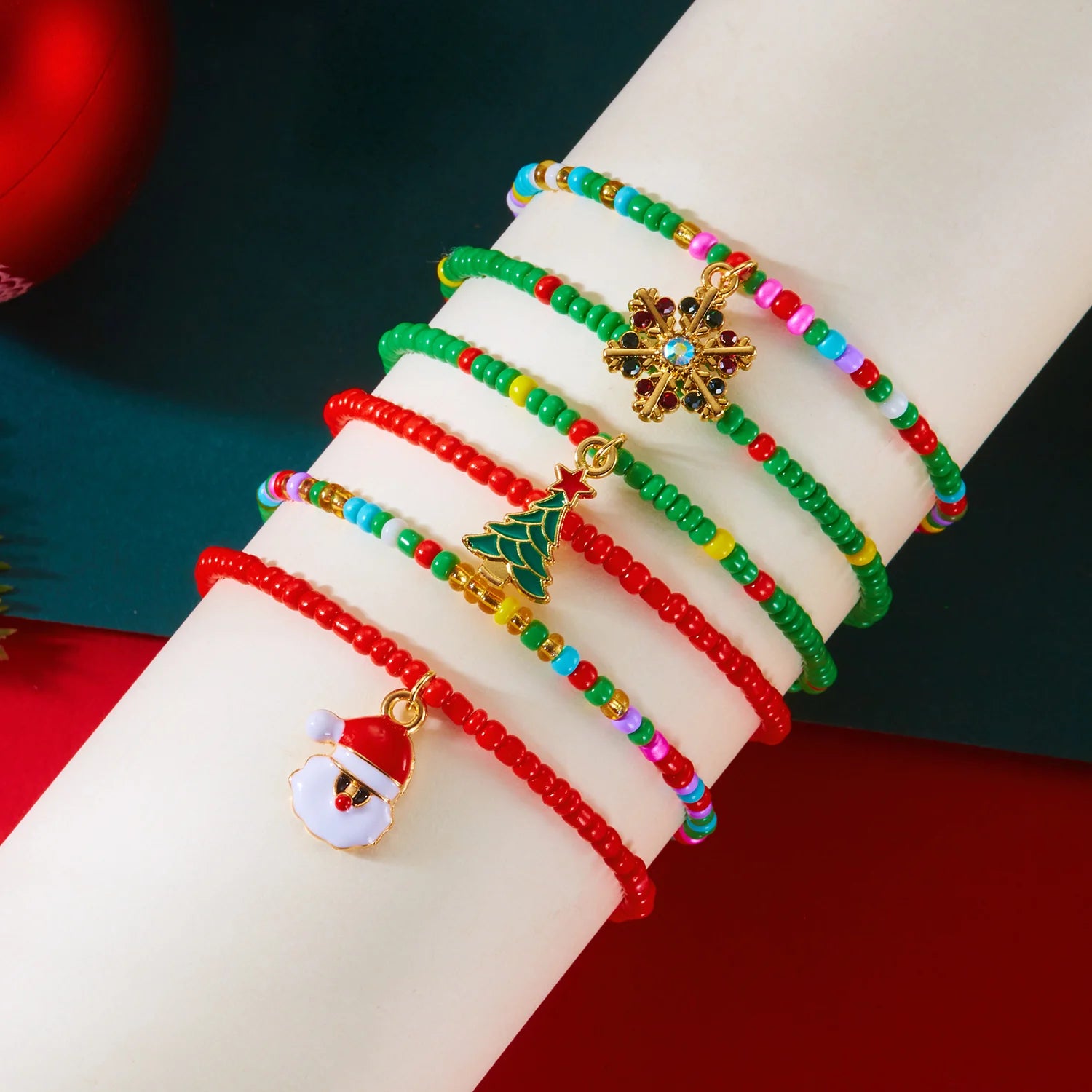 Christmas Series Bracelet Set For Women Santa Claus Snowman Xmas Tree Snowflake Crystal Beads Bracelets Party Charm Jewelry Gift