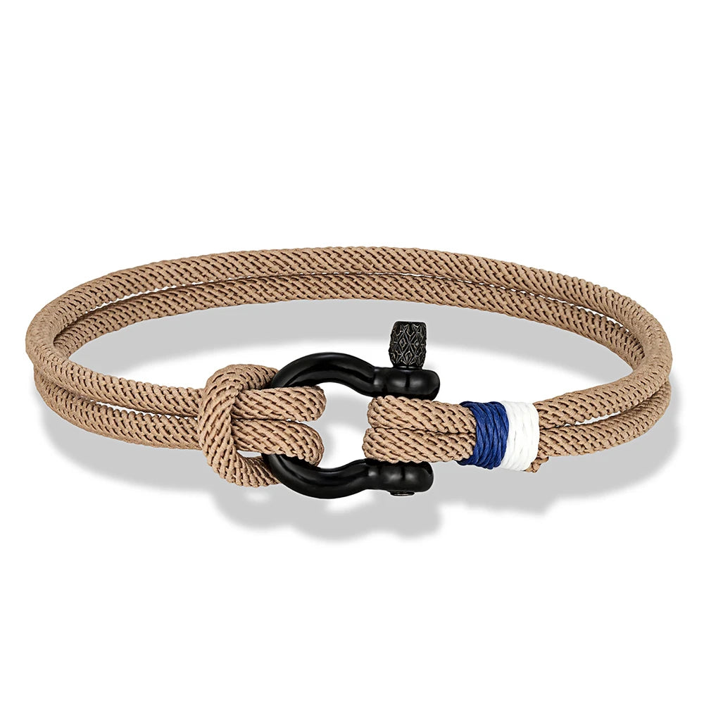 MKENDN Schwarzes Armband aus Edelstahl mit Hufeisenschnalle für Männer und Frauen, marineblaues Überlebensarmband aus geflochtenem Seil, Paarschmuck