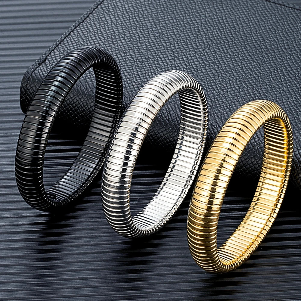 MKENDN Fashion Women Antique Original Design Bracelet Wide And Narrow Elastic Bracelet Ladies Stainless Steel Trendy Bracelet