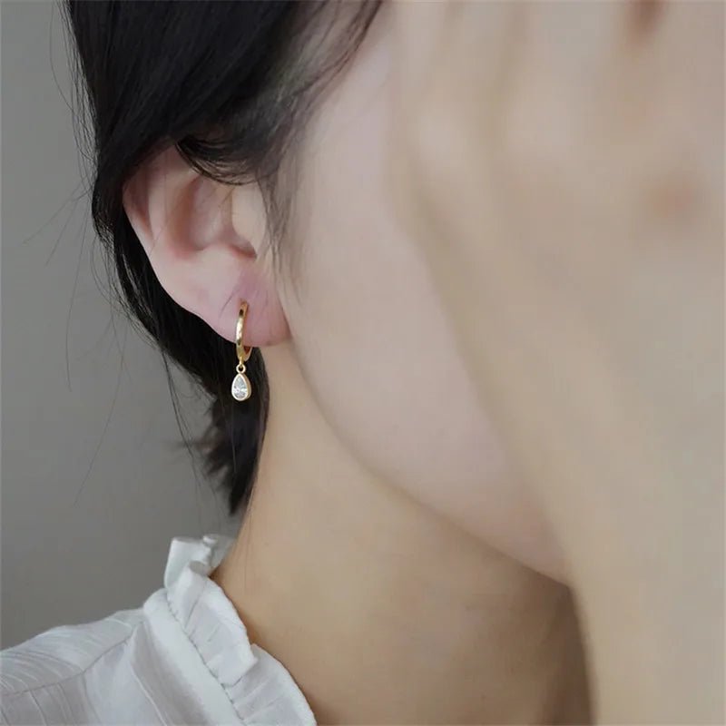 925 Sterling Silver Solitaire Zircon Drop Korean Earrings for Womern Temperament Sweet Jewelry