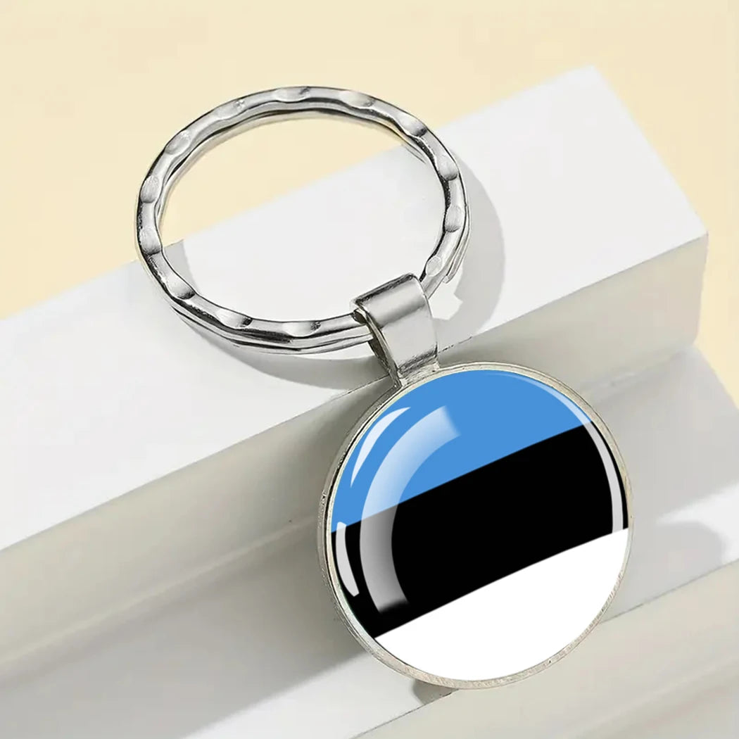 Europe National Flag Keychain Albania Spain Italy France UK Flag Glass Metal Key Chain Bag Pendant Gift for Patriot