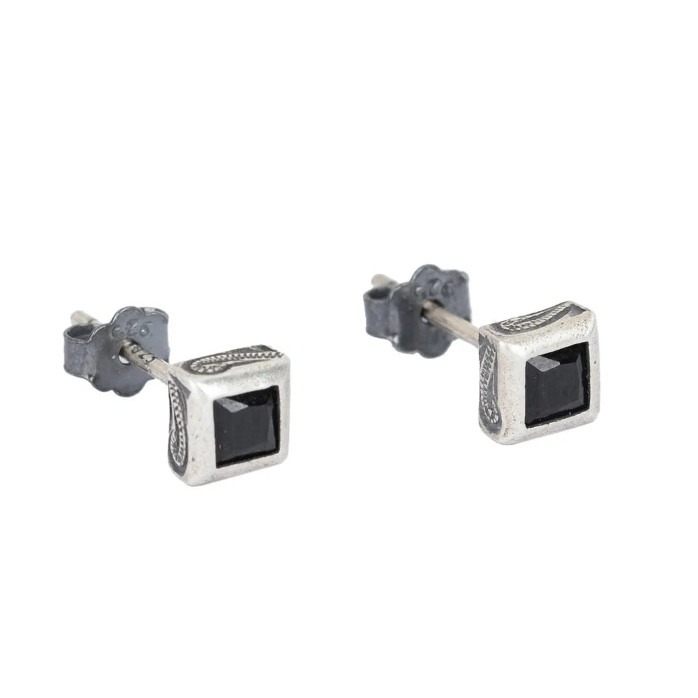 MKENDN 925 Sterling Silber Retro Quadratische Ohrstecker mit schwarzem Zirkonia für Damen und Herren – Persönlichkeits-Ohrschmuck im Punk-Rock-Gothic-Stil