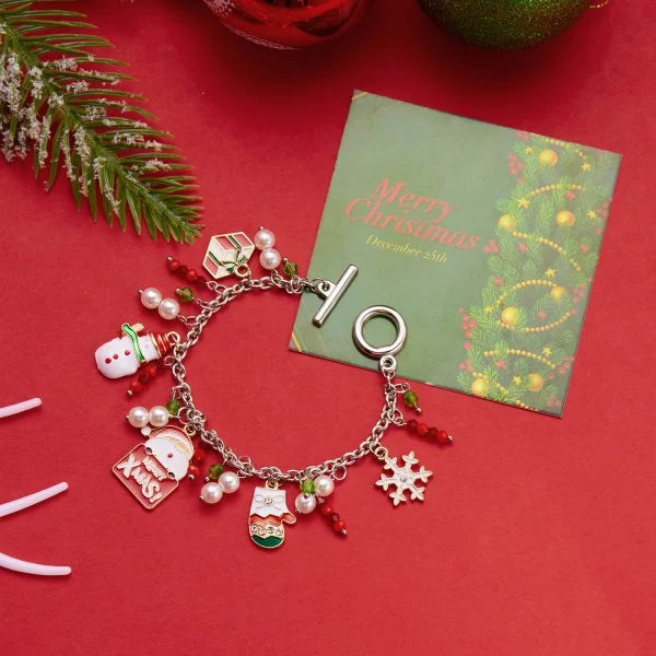 Bracelet de Noël ajustable pour femme, orné d'un pendentif Père Noël, bonhomme de neige, étoile et sapin, bijou de fête