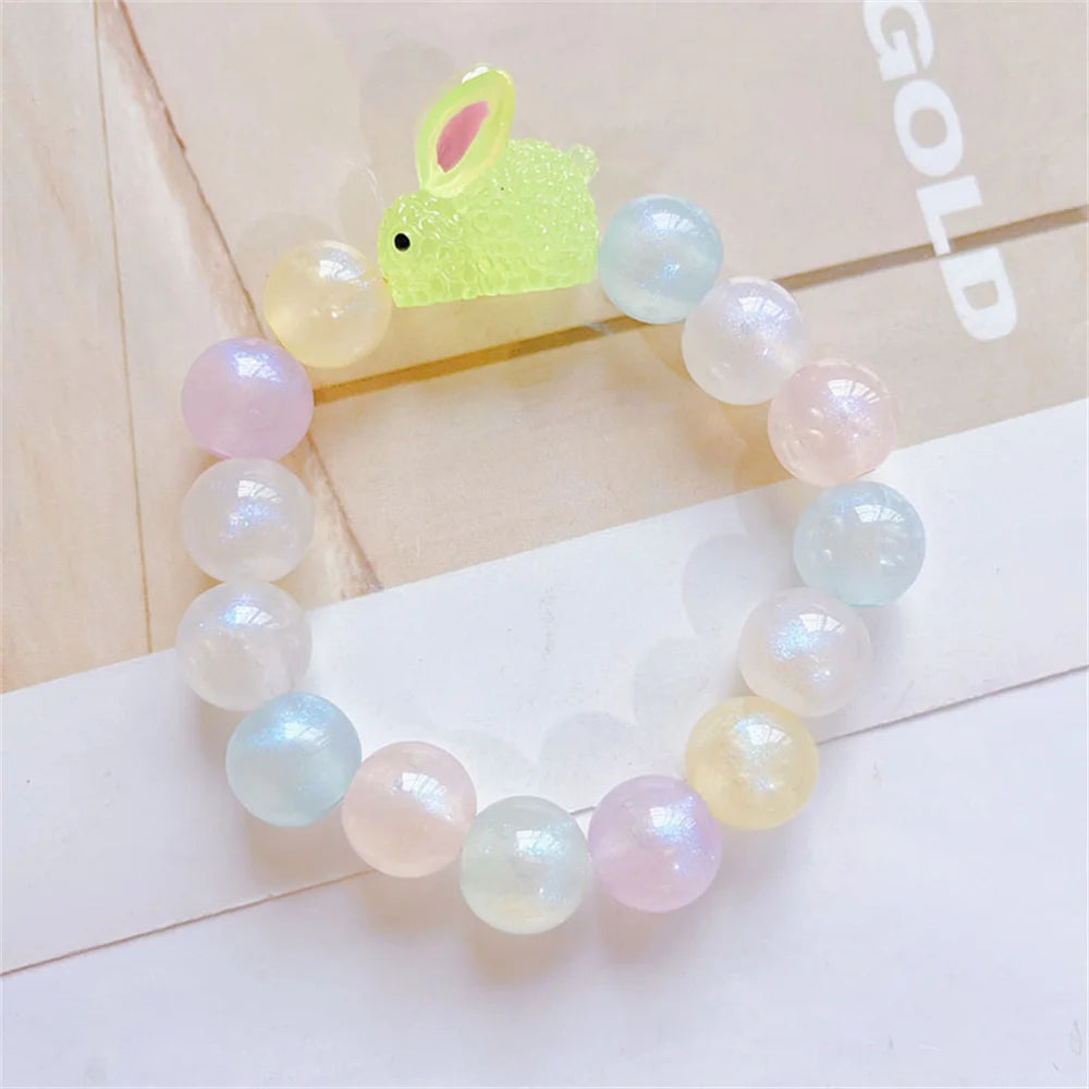 Cute Resin Luminous Rabbit Bead Bracelet Fashionable Women's and Girls' Acrylic Bracelet Accessories Wholesale