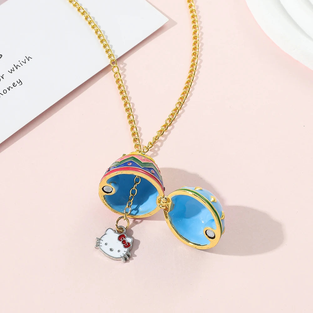 Collier pendentif œuf de Pâques Hello Kitty de Sanrio, collier pendentif œuf de Pâques créatif et ouvrable, beaux cadeaux de Pâques