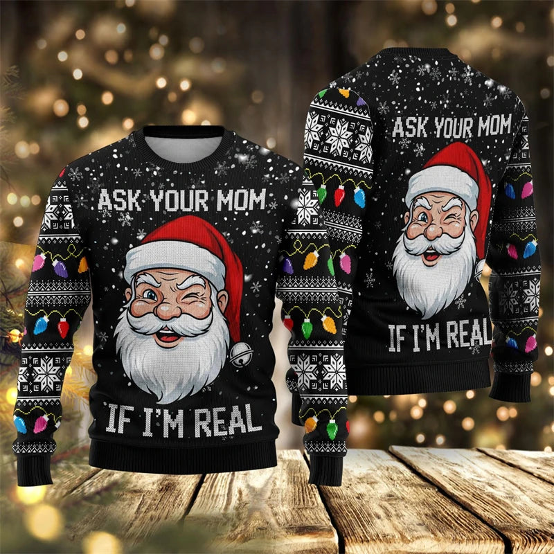 2026 New Santa Claus Graphic Ugly Christmas Sweater Fashion Autumn Streetwear 3D Printed Sweatshirts Loose Breathable Pullovers
