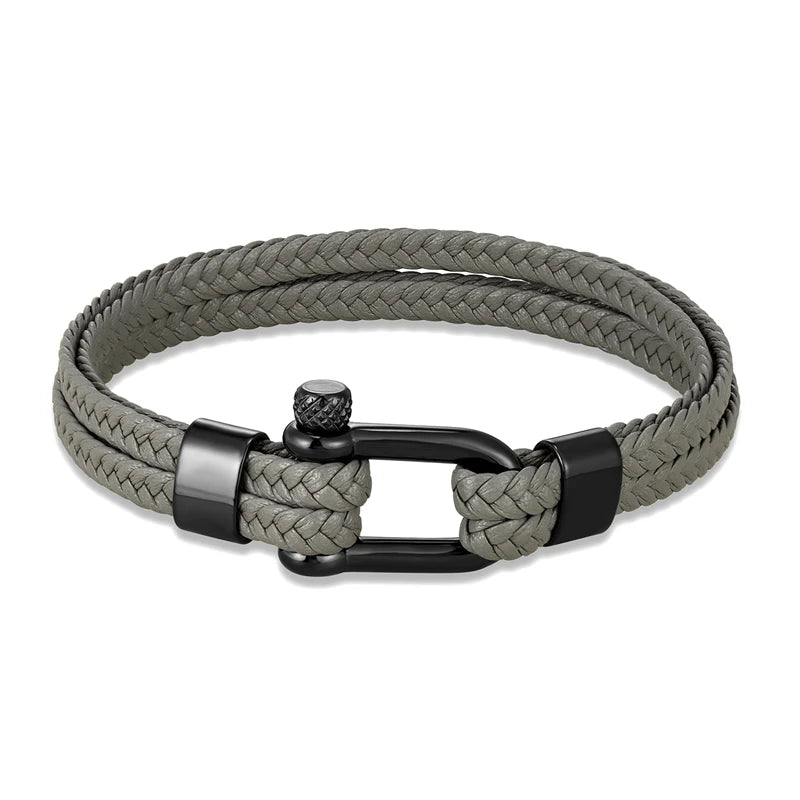 MKENDN Navy Style Men U-shape Shackle Bracelet Woven Multilayer Leather Bracelets For Women Stainless Steel Sport Buckle