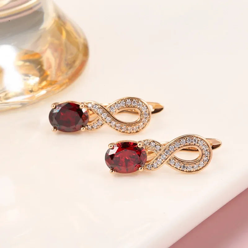 2022 New Design Fashion Jewelry Retro Elegant Lady Irregular Ruby Women Earrings 14k Gold Jewelry Real Gold aretes de mujer