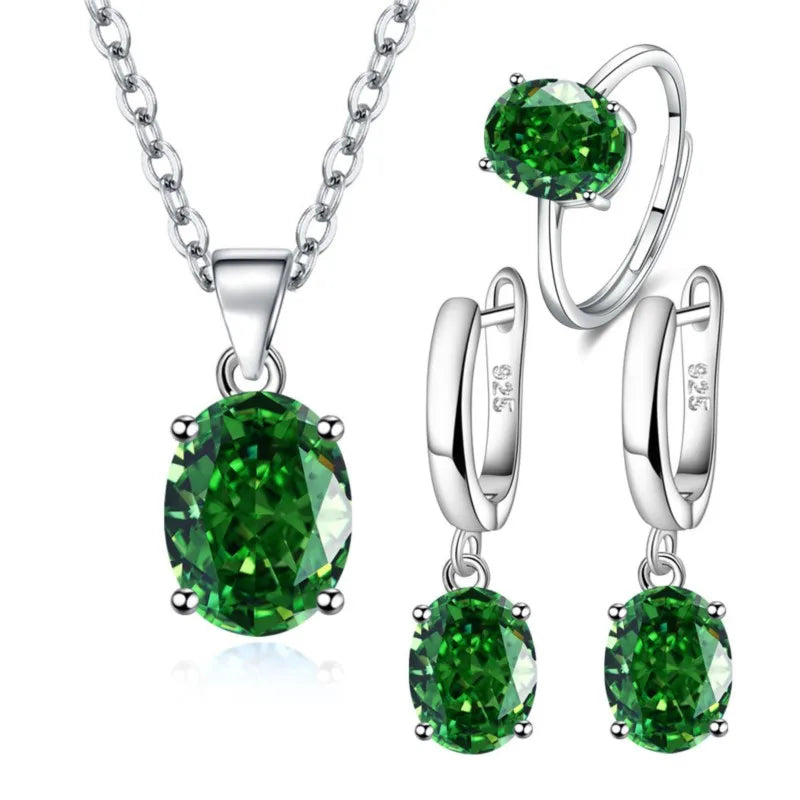 Natural Amethyst Citrine Garnet Peridot Blue Topaz 925 Sterling Silver Ring Earring Pendant Necklace Jewelry Set