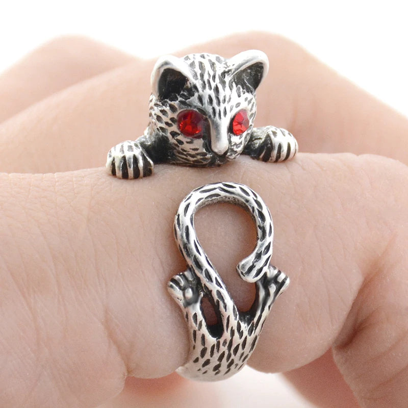 Retro Boho Animal Anel Cat Ring Men Punk Brass Knuckle Anillos Couple Rings For Women Girls Jewelry Pet Lover Gift Bijoux Femme