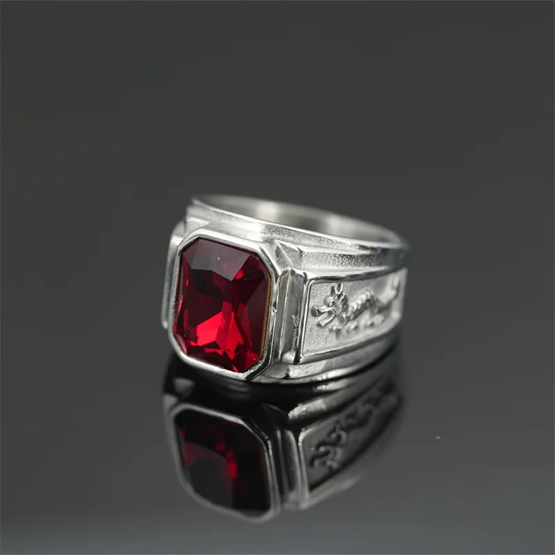 Fashion Zodiac Dragon Ring For Men Jewelry Trendy S925 Ring Male Crystal Suqare Finger Accessories Gift For Boyfriend