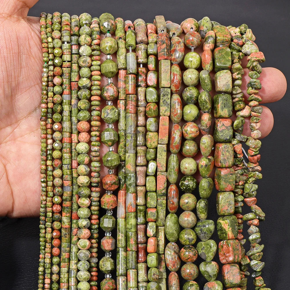Wholesale Natural Unakite Stone Bead Green Jasper Loose Spacer Beads For Jewelry Making DIY Bracelet Necklace Accessories Supply