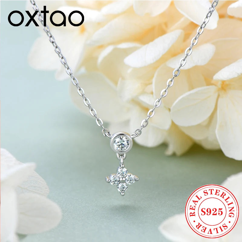 OXTAO Ladies' Fashionable Collarbone Chain Moissanite Diamond Necklace 925 Sterling Silver Fine Jewelry Birthday Gift GRA