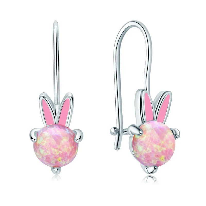 OXTAO Opal Hook Earrings Ladies 925 Sterling Silver Cute Enamel Process Rabbit for Women Daily Wear Fine Jewelry Gift Wholesale