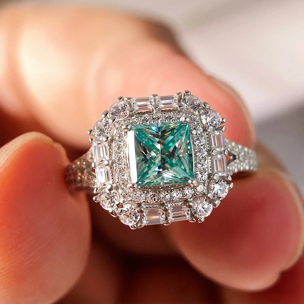 1ct Princess Paraiba Moissanite Rings for Women Gift Solid s925 Silver Blue Green Lab Diamond Eternity Rings Plated 18K Jewelry - Madeinsea©