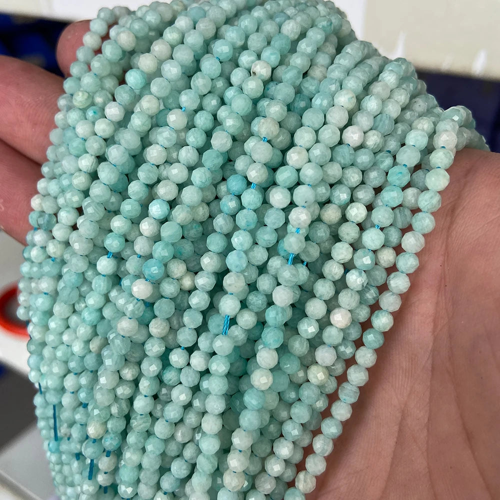 2025 New 2mm 3mm Natural Stone Beads Blue Quartzs Crystal Turquois Aquamarines Beads For Beadwork DIY Bracelet Accessories 38CM