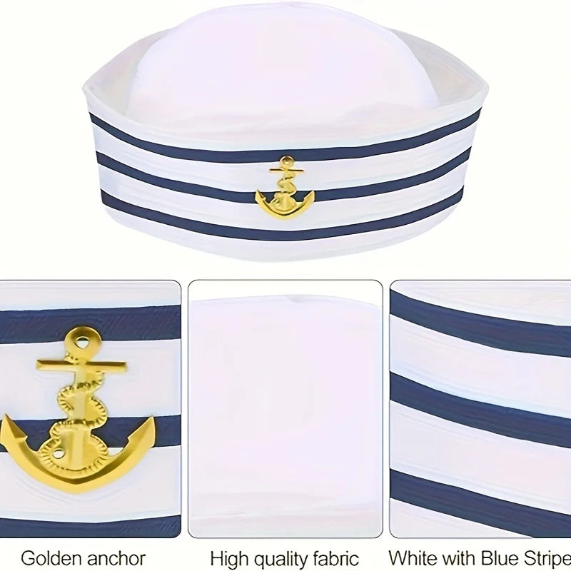 3 sets of navy captain hats, sailor hats, scarves, summer beach pool party cosplay hats, Halloween costume accessories