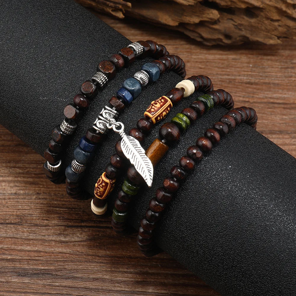 10pcs Vintage Bohemia Men's Bracelets - Fashion Stylish Leaves Wristwear Accessory for Durable Fashion Jewelry Gifts - Madeinsea©