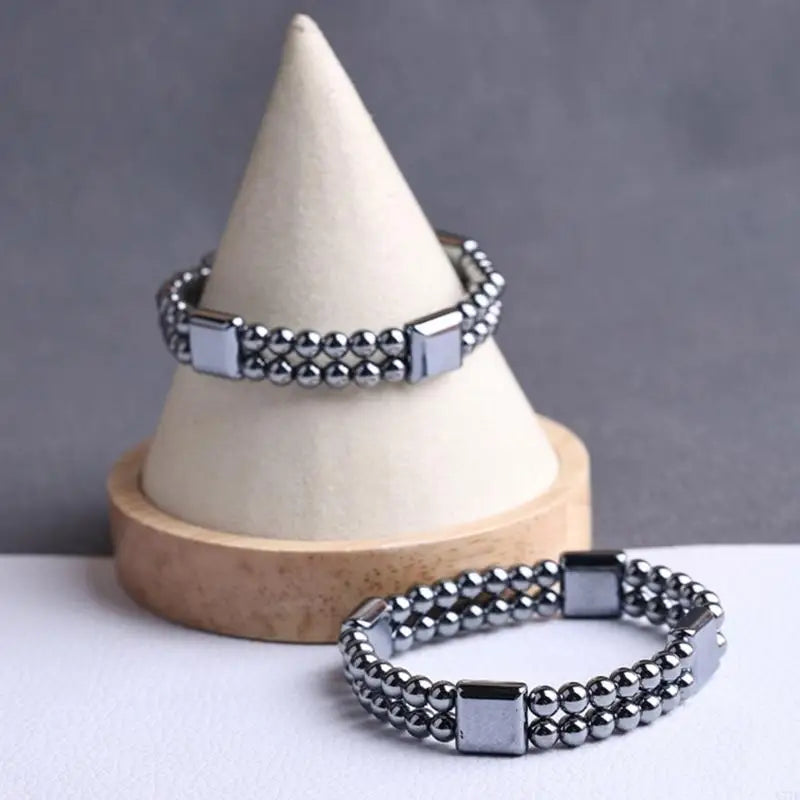 C71E Handmade Terahertz Stone Bracelet Comfort Wear Terahertz Bracelet with Double Layers Stone Texture Suitable for Fitness