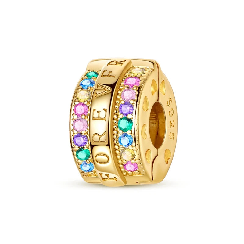 925 Sterling Silver Golden Charms CZ Zirconium Luggage Cross Traveling Dangle Bracelet DIY Jewelry Gifts for Women