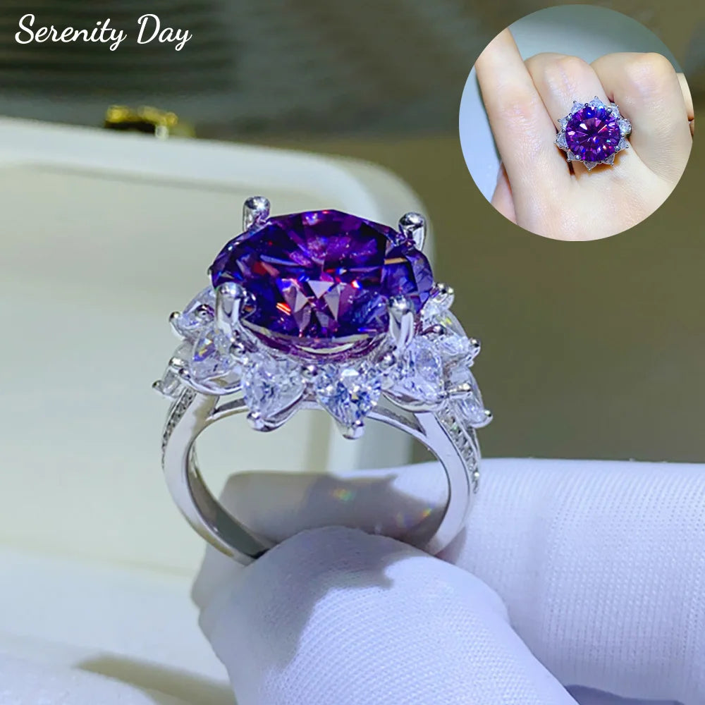 Serenity 10ct Purple Big Moissanite Rings Women Wedding Bridal Gift 100% S925 Sterling Silver Eternity Rings Plated 18K Jewelry - Madeinsea©