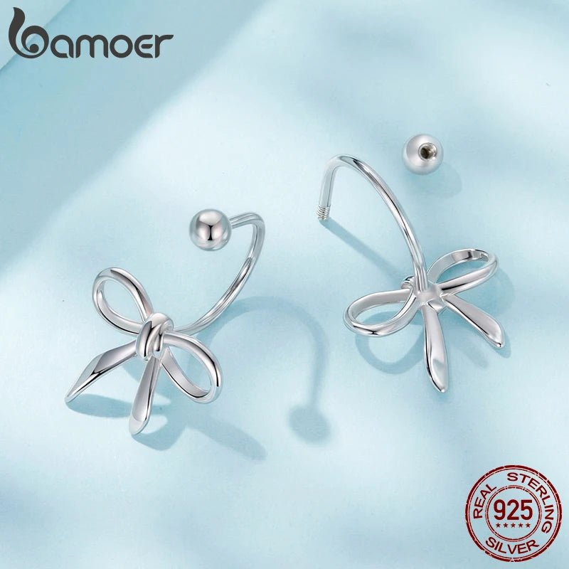 BAMOER 925 Sterling Silber Ohrstecker mit rosa Herz und Kirsche, Schleifen-Creolen für Damen und Teenager, süßes hypoallergenes Weihnachtsgeschenk