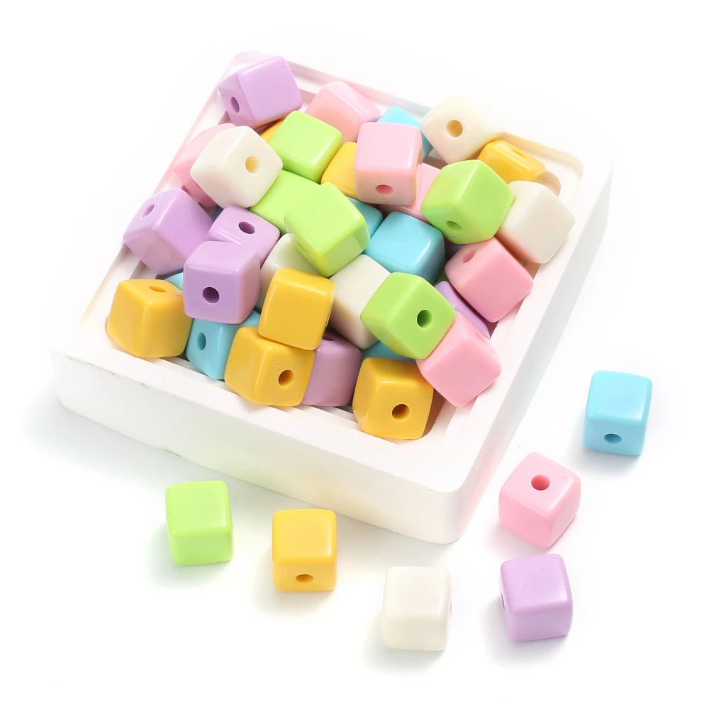 10Pcs 15mm Colorful Square Acrylic Beads Spacer Loose Bead For Handmade Jewelry Making DIY Necklace Bracelet Earrings Accessorie
