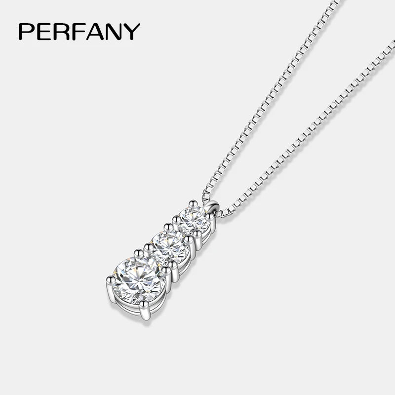 PERFANY 1.8CT Moissanite Necklace for Women S925 Pure Silver 3-Stone Laboratory Cultivated Diamond Pendant Luxury Jewelry Gift - Madeinsea©
